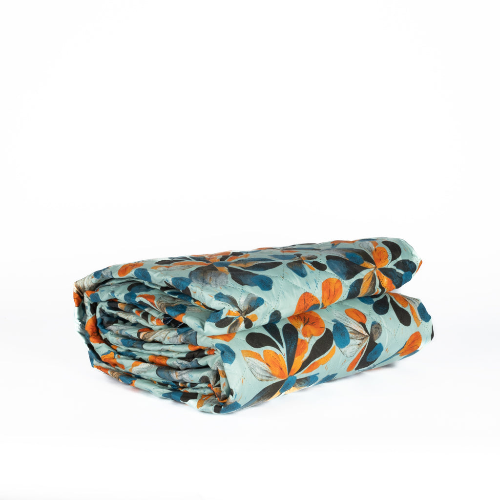 Trapuntino Italiano Matrimoniale Fiori Arancio Azzurro Double Face