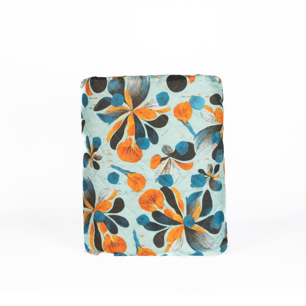 Trapuntino Italiano Matrimoniale Fiori Arancio Azzurro Double Face