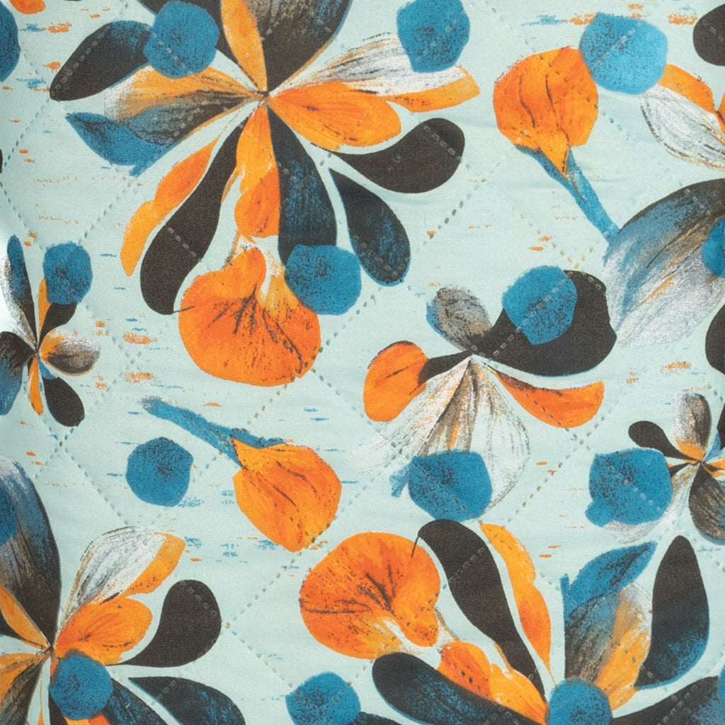 Trapuntino Italiano Matrimoniale Fiori Arancio Azzurro Double Face