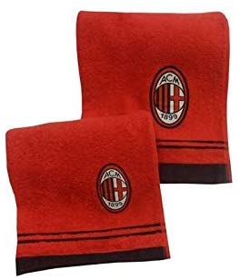 Set Asciugamano e Ospite in Spugna, 100% Cotone, Rosso/Nero Milan