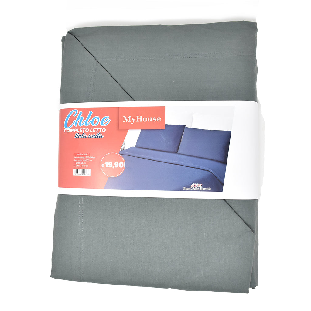 Completo Letto 100% Cotone Tinta Unita My House