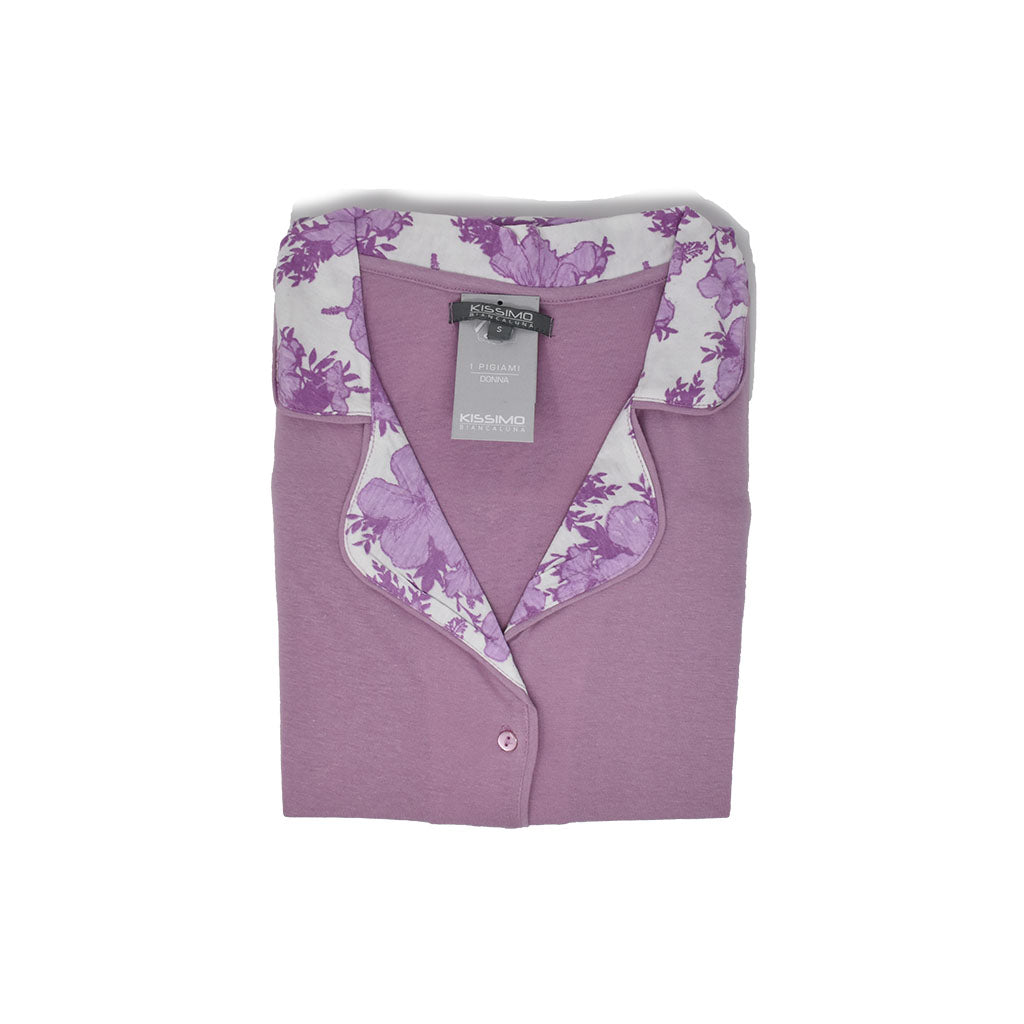 Pigiama Cotone Donna Maniche Corte Pantaloncini Kissimo Fiori 6003
