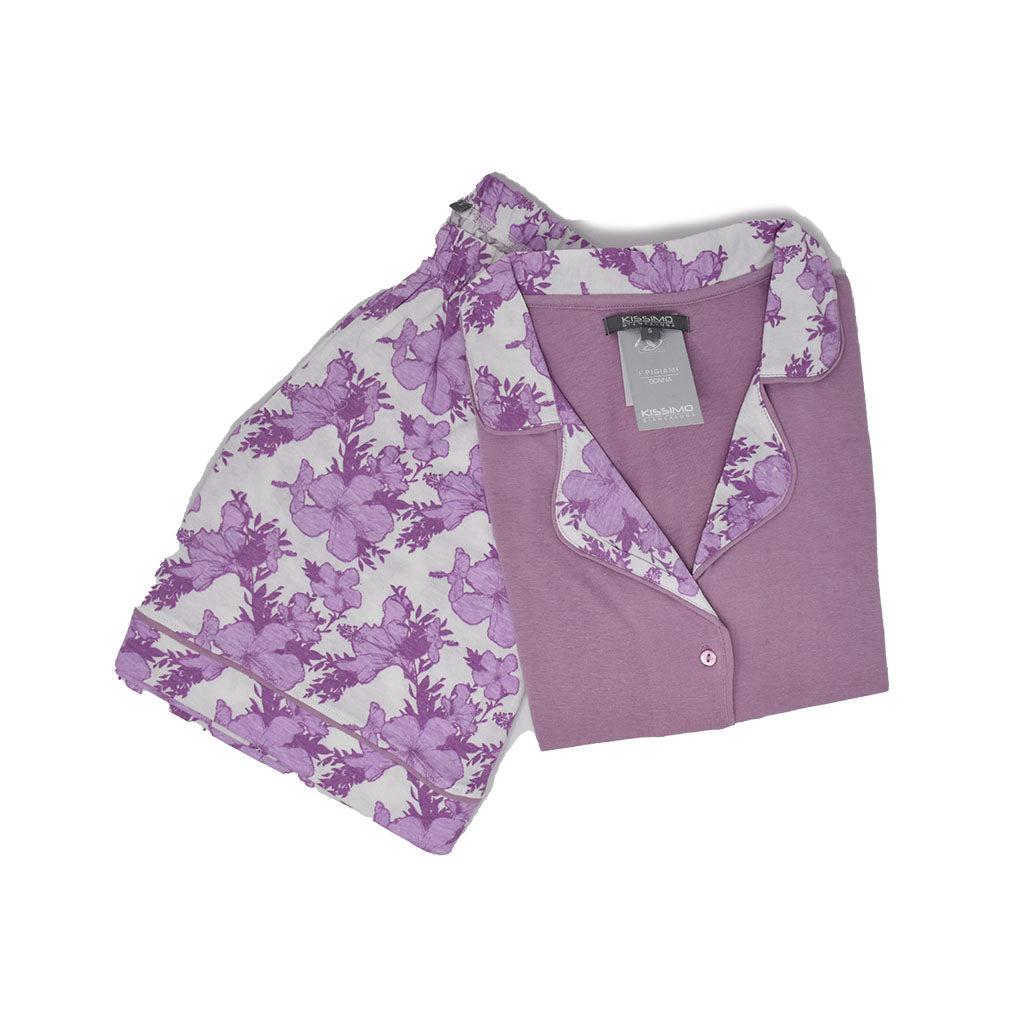 Pigiama Cotone Donna Maniche Corte Pantaloncini Kissimo Fiori 6003