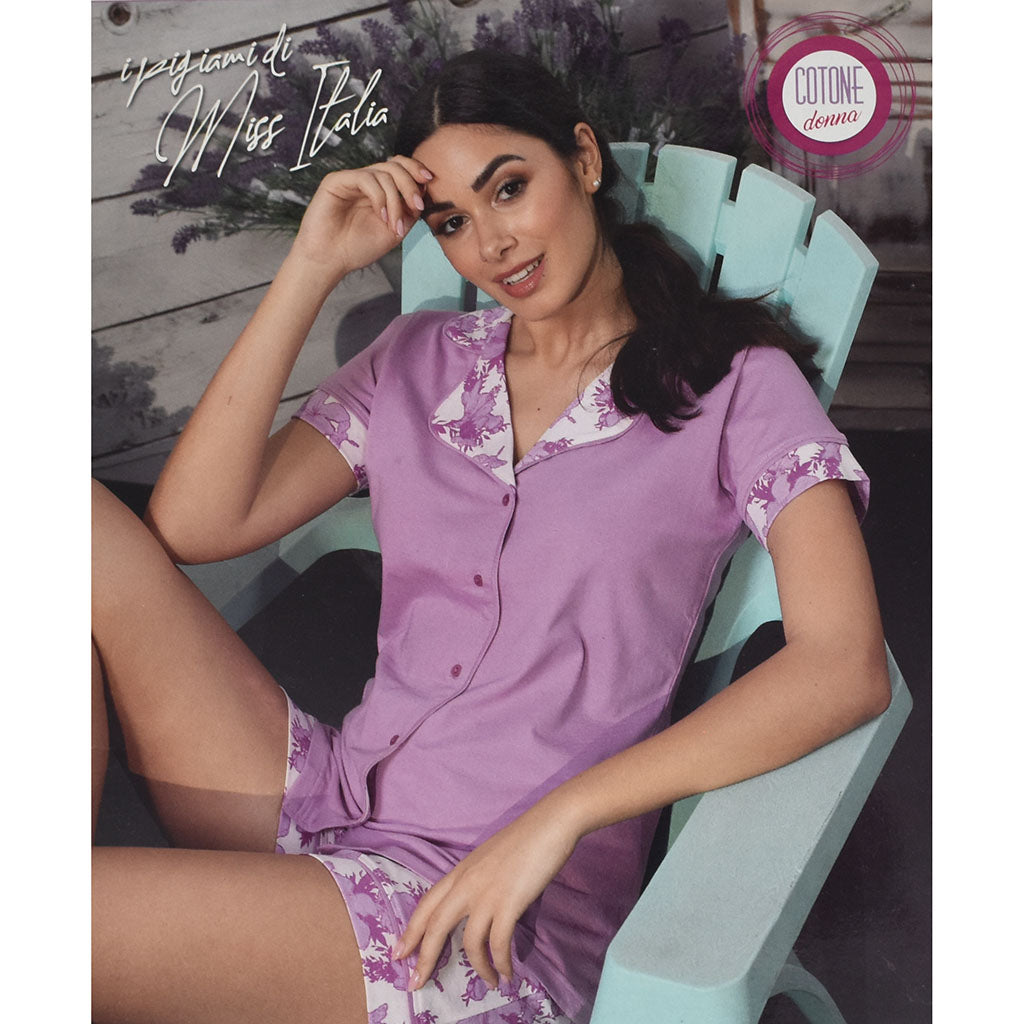 Pigiama Cotone Donna Maniche Corte Pantaloncini Kissimo Fiori 6003