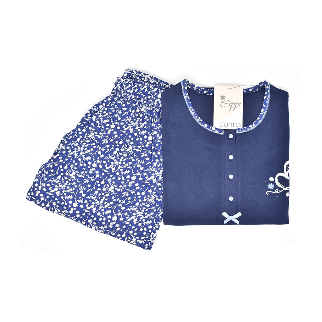 Pigiama Cotone Manica Lunga Donna Cuori Cippi