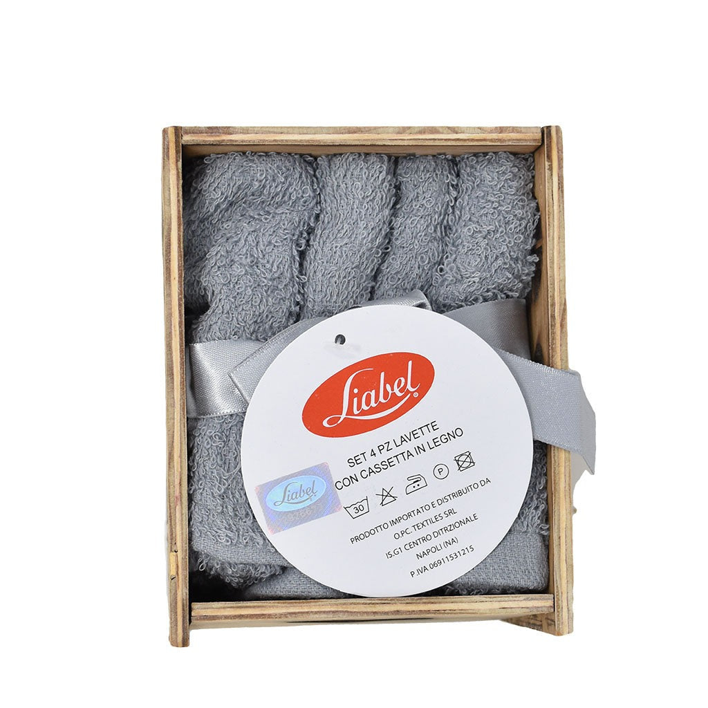 Set 4 Lavette Spugna con Cassetta in Legno Liabel