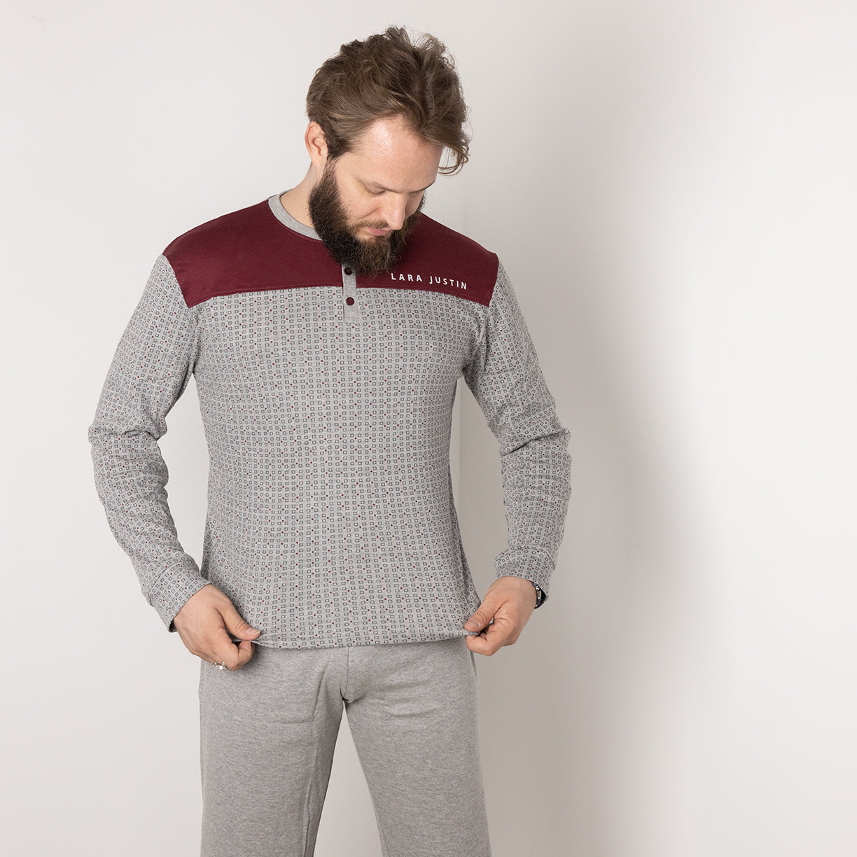 Pigiama Uomo Caldo Cotone Lara Justin Quadretti