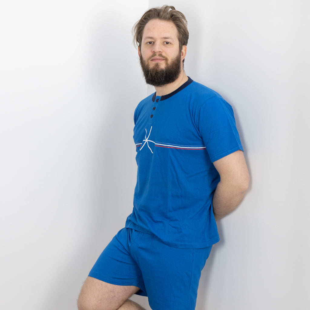 Pigiama Cotone Uomo Maniche Corte Pantaloncini Lara Justin Righe Tre Colori 1026