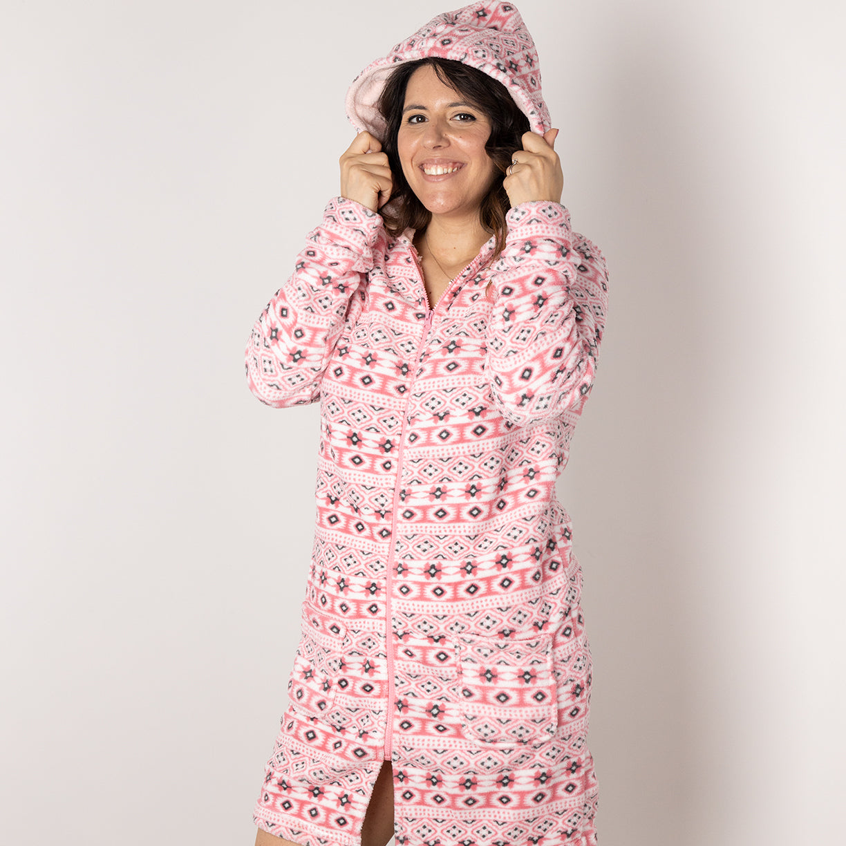 Coral Pigiama Donna Con Vestaglia Pile Donna Pigiama Pile Con