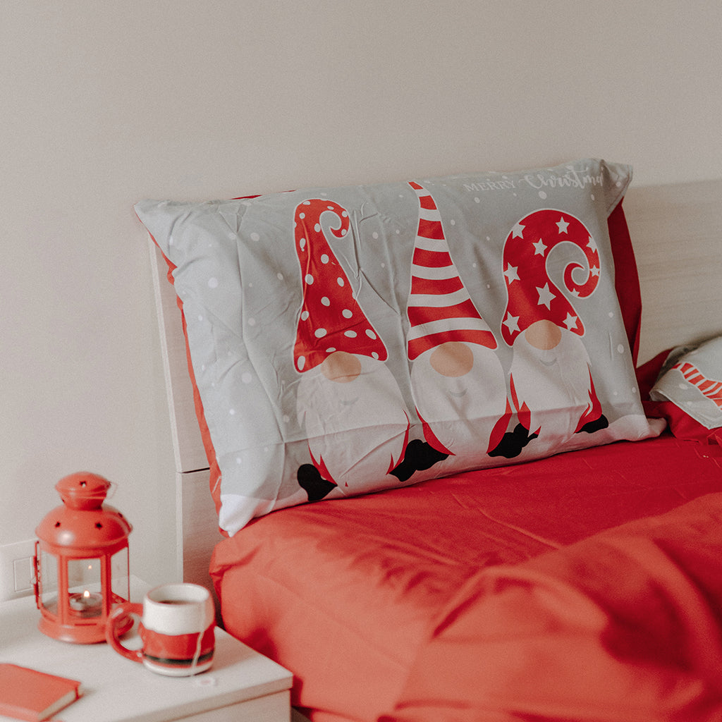 Completo Letto Cotone Matrimoniale Natalizio Gnomi