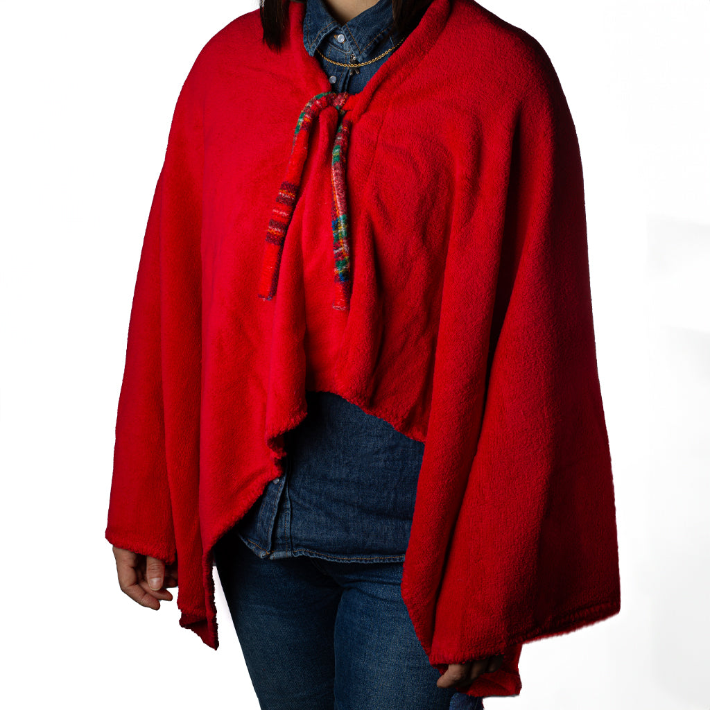 Mantella Pile Poncho Rossa