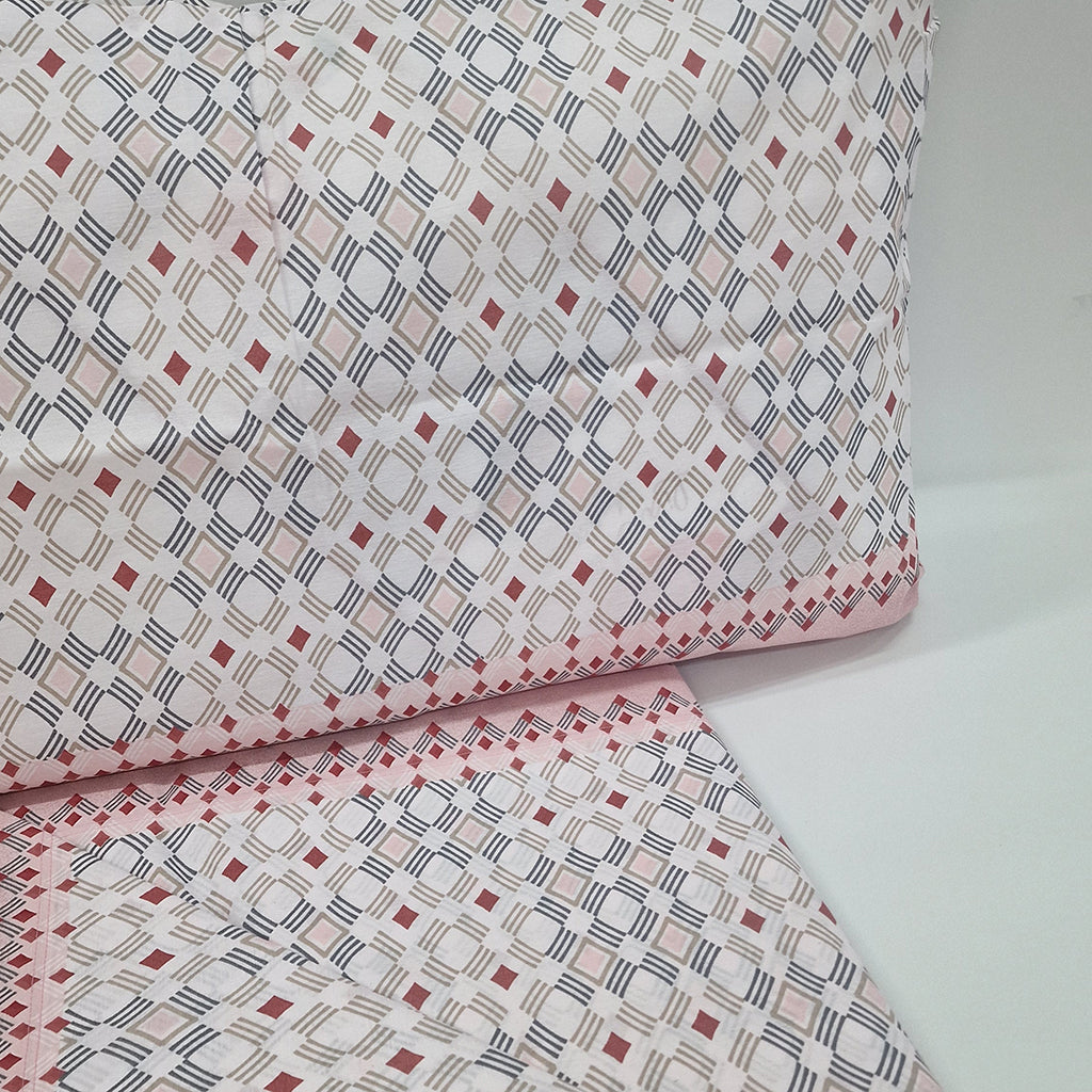 Set Lenzuola Matrimoniali Cotone Biancaluna Marena Rombi