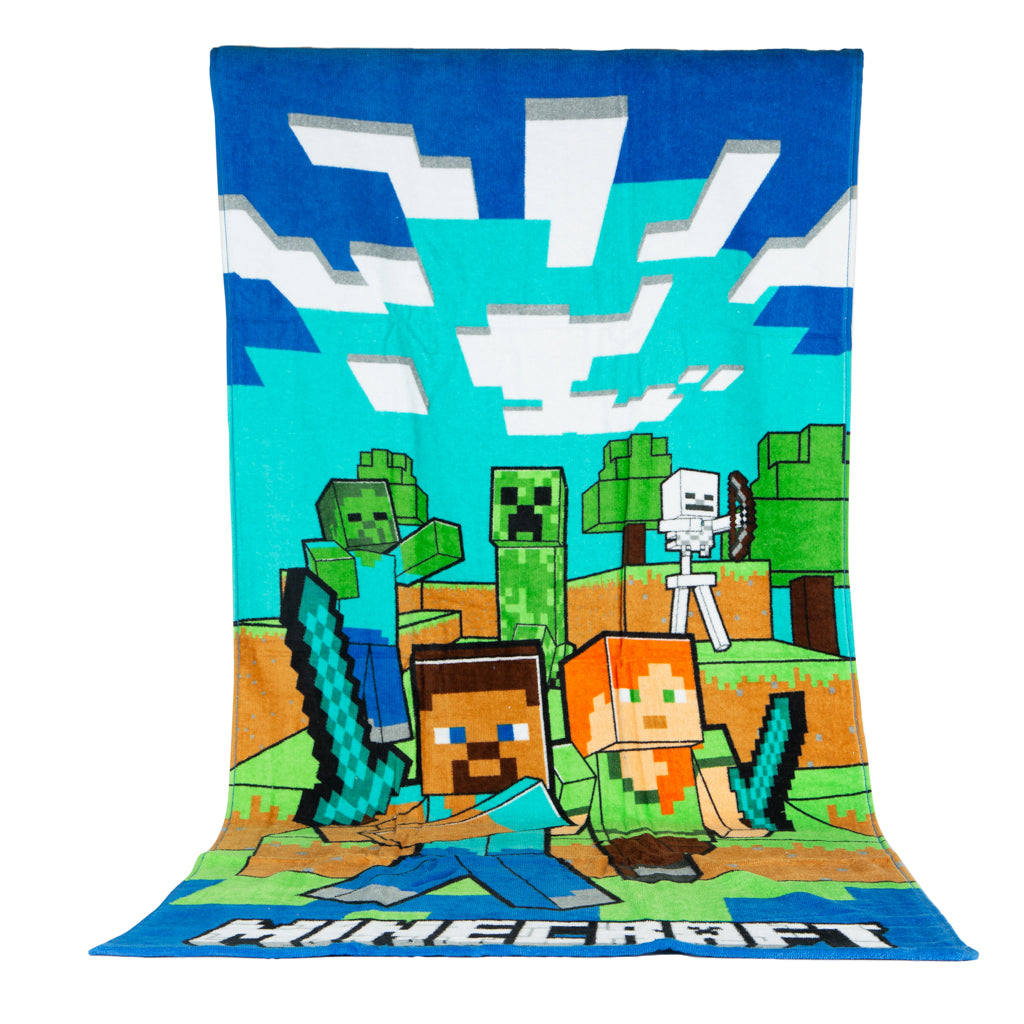 Telo Mare Minecraft Ufficiale 70x140 Cm – Asciugamano In Poliestere Per Spiaggia E Piscina