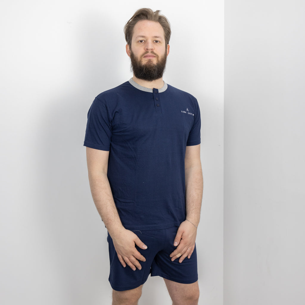 Pigiama Cotone Uomo Maniche Corte Pantaloncini Lara Justin Tinta Unita 1023