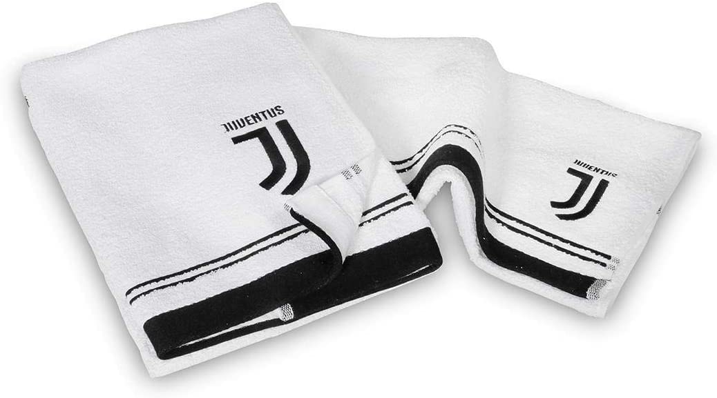 Set Bagno Asciugamano + Ospite, Bianco/Nero, 100% Cotone Juventus
