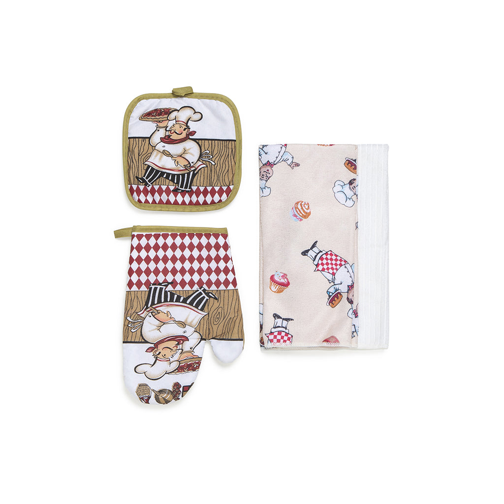 Set Guantone + Presina e Due Strofinacci Microfibra Chef