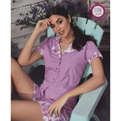 Pigiama Cotone Donna Maniche Corte Pantaloncini Kissimo Fiori 6003