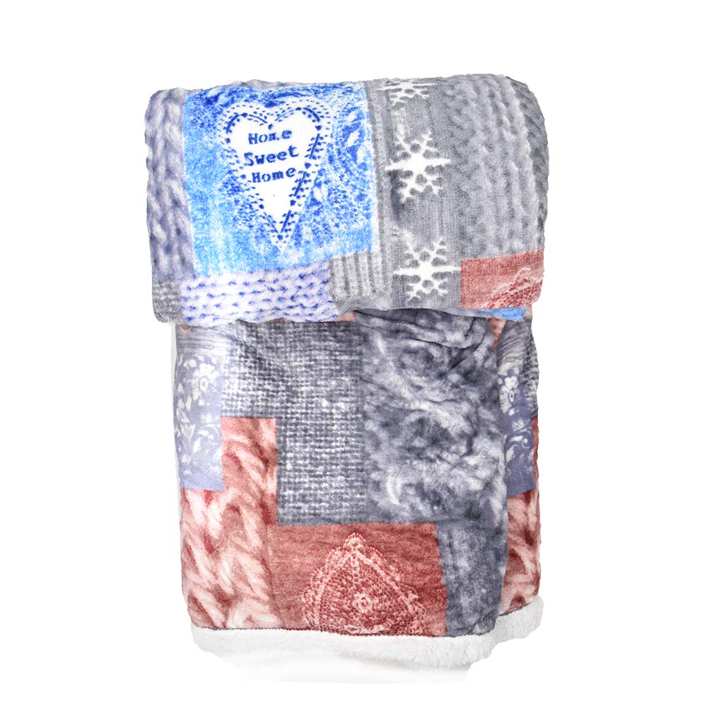 Plaid Agnellato con Pelliccia Fantasia Home Sweet Home