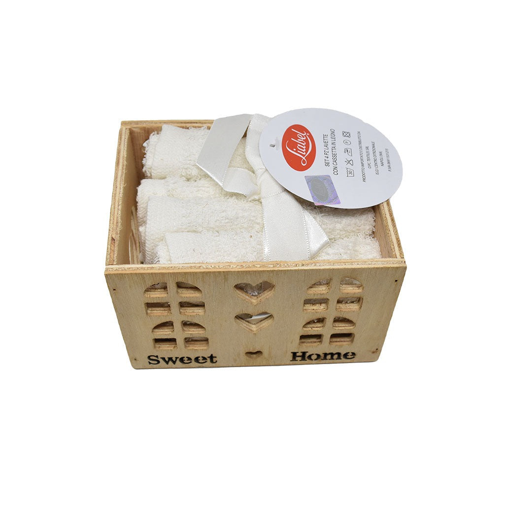 Set 4 Lavette Spugna con Cassetta in Legno Liabel