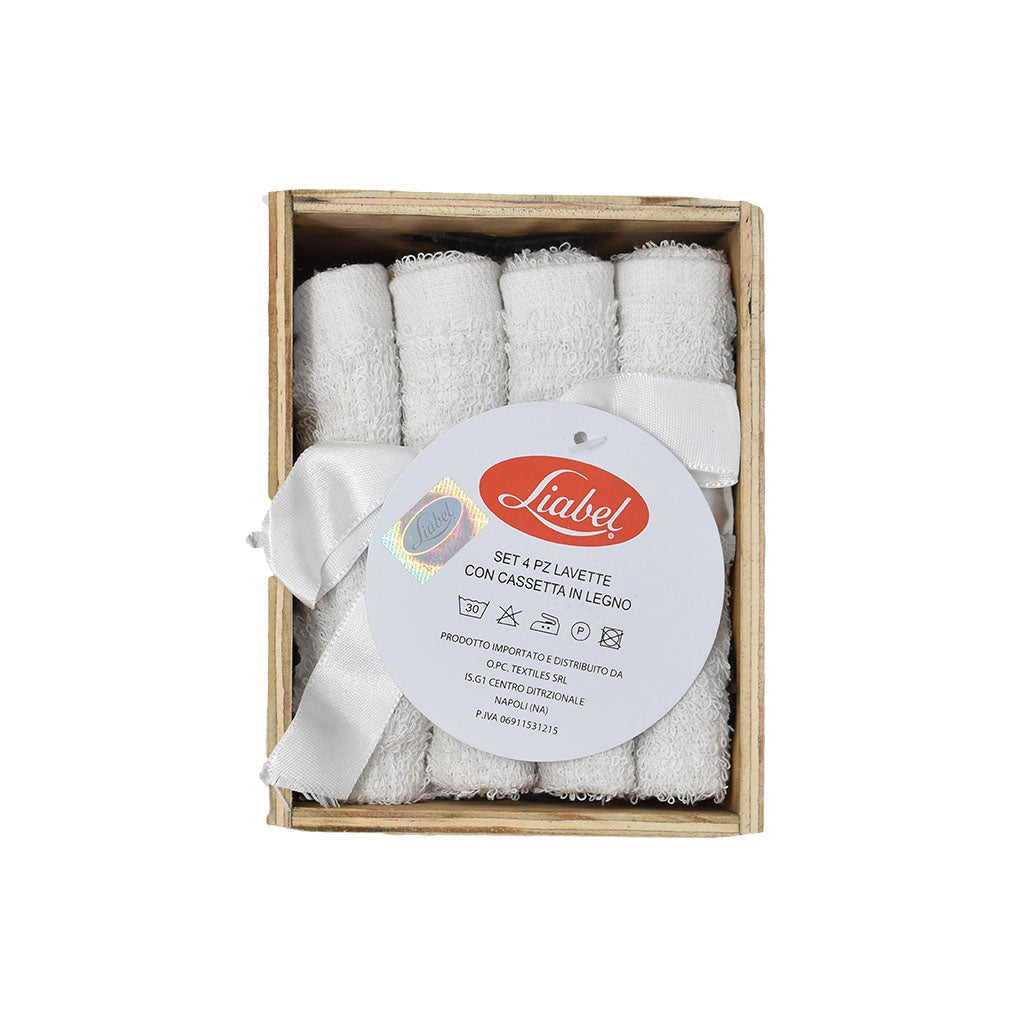 Set 4 Lavette Spugna con Cassetta in Legno Liabel