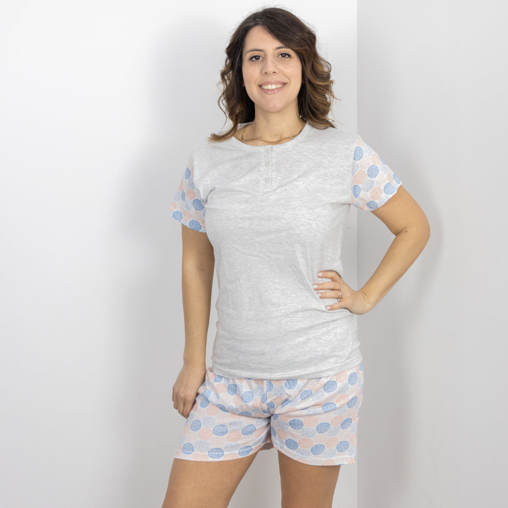 Pigiama Cotone Donna Maniche Corte Pantaloncini Lara Justin Pom Pon 936